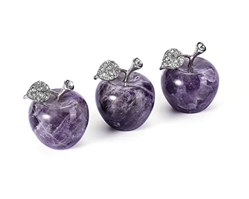 Amethyst Crystals Healing, reiki healing Crystals Stone Decors 1.2 Inch Carved Polished Natural Gemstone Apple Craft